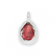 Roestvrij stalen (RVS) Stainless steel bedels druppel met facet Silver-dark pink