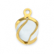 Roestvrij stalen (RVS) Stainless steel bedels rond Cat's eye Gold-milky white