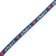 BY31&reg; Lint met tekst "Ch&eacute;ri" Dark blue-light pink-red-green