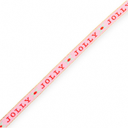BY31&reg; Lint met tekst "Jolly" Light pink-red-mint green-gold