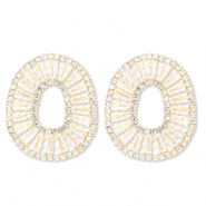 Eco-brass&reg; metaal oorbellen / oorstekers met zirkonia ovaal Gold-crystal