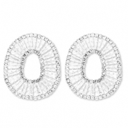 Eco-brass&reg; metaal oorbellen / oorstekers met zirkonia ovaal Silver-crystal