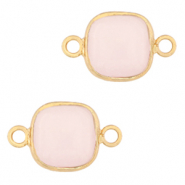 Natuursteen hangers rozenkwarts tussenstuk 12x12mm Pink-gold