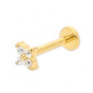 Roestvrij stalen (RVS) Stainless steel oorpiercing bloem met strass Gold-crystal