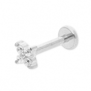 Roestvrij stalen (RVS) Stainless steel oorpiercing bloem met strass Silver-crystal