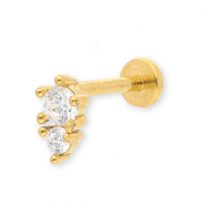 Roestvrij stalen (RVS) Stainless steel oorpiercing met strass Gold-crystal