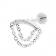 Roestvrij stalen (RVS) Stainless steel oorpiercing boog met 2-laags ketting Silver