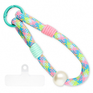 Trendy telefoonkoord incl. bevestiging Light pink-mint green-blue-ivory white