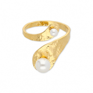 Roestvrij stalen (RVS) Stainless steel ringen met parels Gold-white