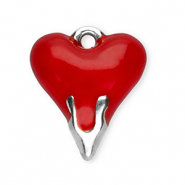 Roestvrij stalen (RVS) Stainless steel bedels hart Silver-red