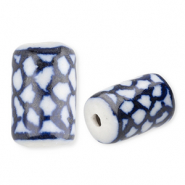 Kralen keramiek tube Off white-Delft blue