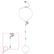 Roestvrij stalen (RVS) Stainless steel handkettingen bloem Silver-crystal-white