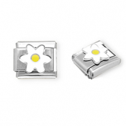 Roestvrij stalen (RVS) Stainless steel Italian charms losse schakels bloem Silver-white-yellow