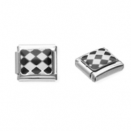 Roestvrij stalen (RVS) Stainless steel Italian charms losse schakels geblokt Silver-black-white