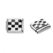 Roestvrij stalen (RVS) Stainless steel Italian charms losse schakels geblokt Silver-black-white