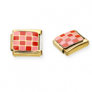 Roestvrij stalen (RVS) Stainless steel Italian charms losse schakels geblokt Gold-pink-red