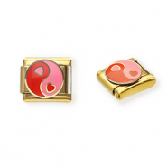 Roestvrij stalen (RVS) Stainless steel Italian charms losse schakels hart Yin & Yang Gold-pink-red