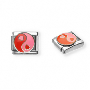 Roestvrij stalen (RVS) Stainless steel Italian charms losse schakels hart Yin & Yang Silver-pink-red