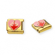 Roestvrij stalen (RVS) Stainless steel Italian charms losse schakels hart Gold-pink-red