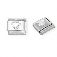 Roestvrij stalen (RVS) Stainless steel Italian charms losse schakels hart met strass Silver-crystal