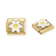 Roestvrij stalen (RVS) Stainless steel Italian charms losse schakels bloem Gold-white-yellow