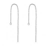 Roestvrij stalen (RVS) Stainless steel oorbellen / oorstekers met ketting Silver