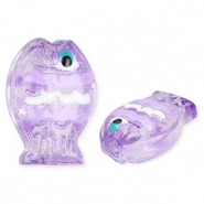 Handgemaakte glaskralen vis Transparent periwinkle purple-white-black-cyan