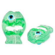 Handgemaakte glaskralen vis Transparent neo mint green-white-black-cyan