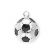 Roestvrij stalen (RVS) Stainless steel bedels voetbal Silver-black