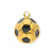 Roestvrij stalen (RVS) Stainless steel bedels voetbal Gold-black