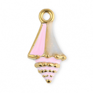 Roestvrij stalen (RVS) Stainless steel bedels enamel schelp Gold-light pink-transparent glitter