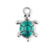 Roestvrij stalen (RVS) Stainless steel bedels enamel schildpad Silver-green