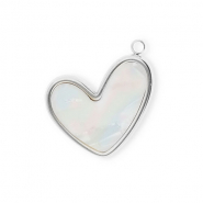 Roestvrij stalen (RVS) Stainless steel bedels hart Silver-pearl white