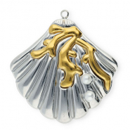 Roestvrij stalen (RVS) Stainless steel bedels schelp met imitatieparels Silver-gold-white