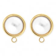 BY31&reg; Roestvrij stalen (RVS) Stainless steel onderdelen oorbellen&nbsp;/&nbsp;oorstekers rond met imitatieparel met oogje Gold-white