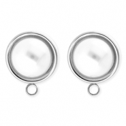 BY31&reg; Roestvrij stalen (RVS) Stainless steel onderdelen oorbellen&nbsp;/&nbsp;oorstekers rond met imitatieparel met oogje Silver-white