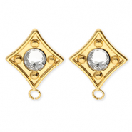BY31&reg; Roestvrij stalen (RVS) Stainless steel onderdelen oorbellen&nbsp;/&nbsp;oorstekers ruit met crystal met oogje Gold-crystal