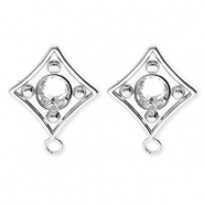 BY31&reg; Roestvrij stalen (RVS) Stainless steel onderdelen oorbellen&nbsp;/&nbsp;oorstekers ruit met crystal met oogje Silver-crystal