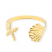 Roestvrij stalen (RVS) Stainless steel armbanden bangle schelp & zeester Gold