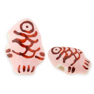 Kralen keramiek vis Light pink-rust red