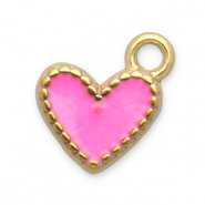 Roestvrij stalen (RVS) Stainless steel bedels hart Gold-pink