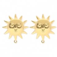 BY31&reg; Roestvrij stalen (RVS) Stainless steel onderdelen oorbellen&nbsp;/&nbsp;oorstekers zon met gezicht met oogje Gold