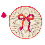 Portemonnee rond met strik Off white-fuchsia-warm orange