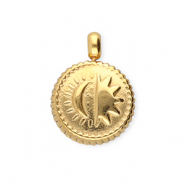 BY31&reg; Roestvrij stalen (RVS) Stainless steel bedels rond met zon & maan Gold