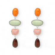 Trendy oorbellen&nbsp;/&nbsp;oorstekers met RVS steker Silver-warm orange-green-pink-brown