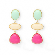 Trendy oorbellen&nbsp;/&nbsp;oorstekers met RVS steker Gold-mint green-off white-hot pink