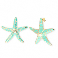 Trendy oorbellen&nbsp;/&nbsp;oorstekers enamel zeester met RVS steker Gold-turquoise