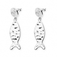 Trendy oorbellen&nbsp;/&nbsp;oorstekers spiraal & vis met RVS steker Silver
