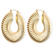 Statement oorbellen&nbsp;/&nbsp;creolen cirkel geribbeld met RVS steker Gold