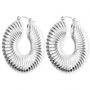 Statement oorbellen&nbsp;/&nbsp;creolen cirkel geribbeld met RVS steker Silver